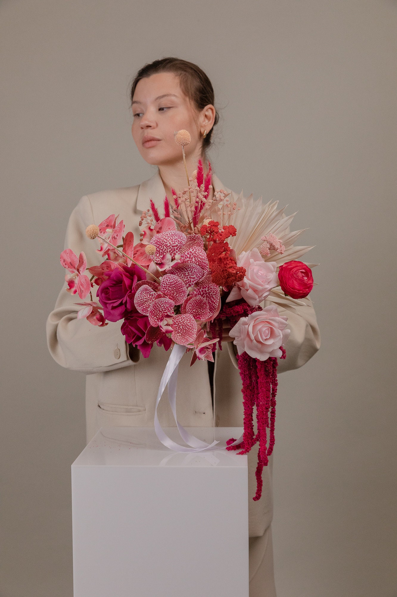 Hot Pink Real Touch Orchid Bridal Bouquet / Amaranthus Bouquet Etsy