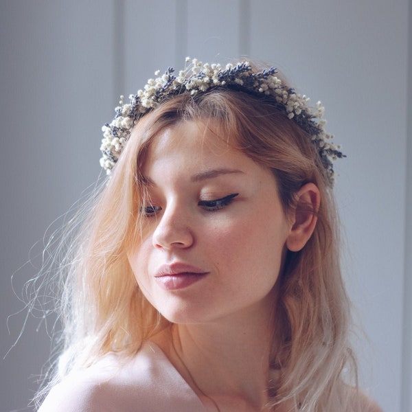 French dried lavender and dried baby's breath bridal crown / lavender crown