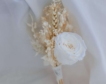 Bleached gypsophila lapel pin and natural dried flowers boutonniere preserved rose buttonhole / boho boutonnaire