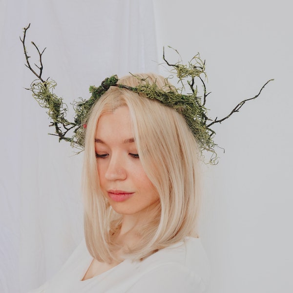 Elven queen woodland crown, artificial green ivy bridal crown,  wild twig bridal crown, leaf crown, forest crown