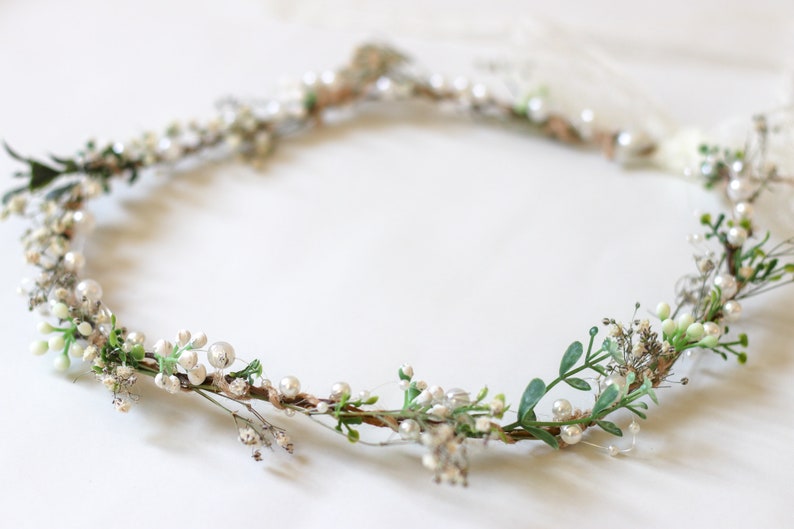 Minimalist Bridal Ivy Crown with Wild Forest Herbs & Pearls, Bridal Hair Comb, Boho Weddings, Rustic Weddings, Romantic hair Comb image 6