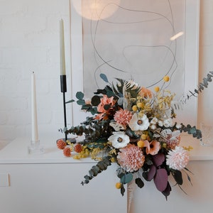 Dried eucalyptus & real touch dahlia wildflower boho bouquet / artificial white anemone spring bouquet image 8