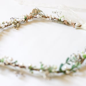 Minimalist Bridal Ivy Crown with Wild Forest Herbs & Pearls, Bridal Hair Comb, Boho Weddings, Rustic Weddings, Romantic hair Comb image 5