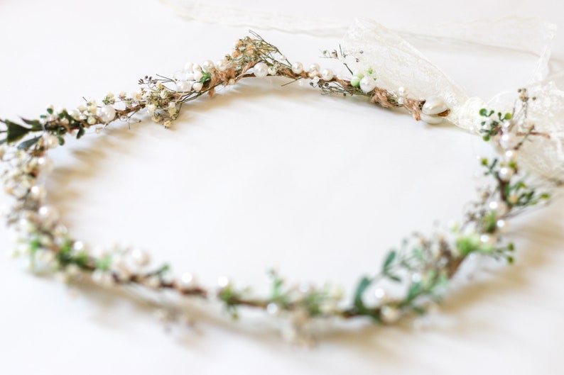 Minimalist Bridal Ivy Crown with Wild Forest Herbs & Pearls, Bridal Hair Comb, Boho Weddings, Rustic Weddings, Romantic hair Comb image 5