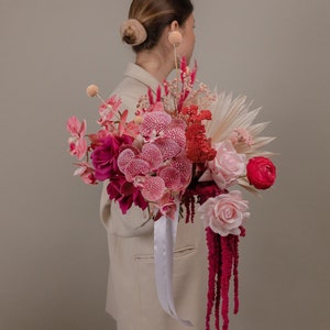 Hot pink real touch orchid bridal bouquet / amaranthus bouquet boho wedding