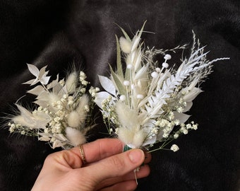 White bunny tail and fern boutonnieres / lapel pin for men / groom pin / boho boutonniere / groom boutonniere