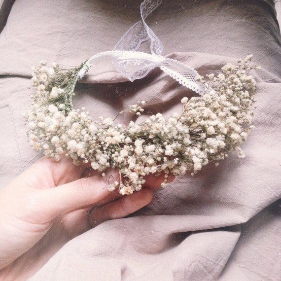 Flower Girl Bouquet and Crown, Babys Breath Bouquet, Babys Breath Crown 