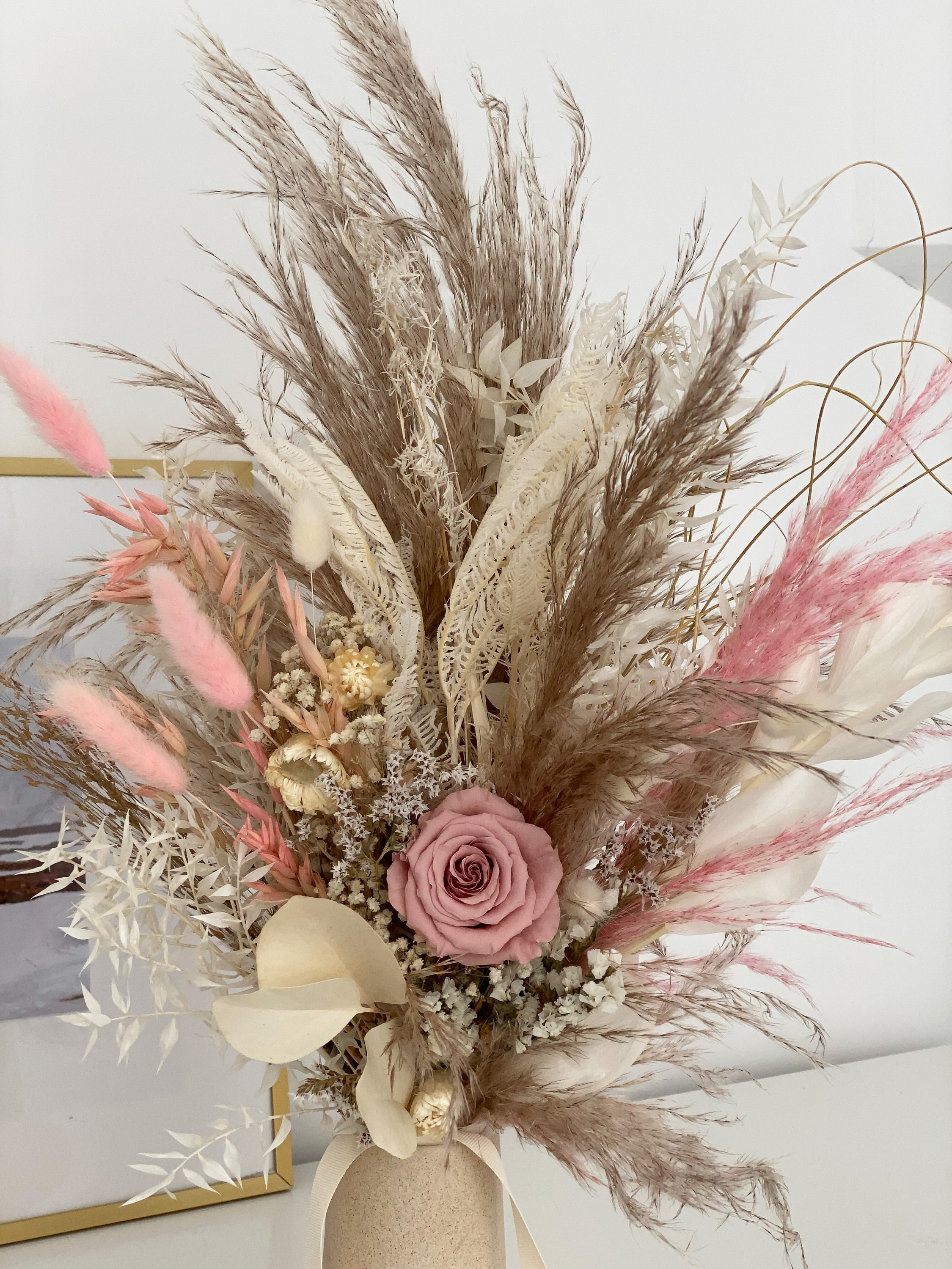 Dried Flower Bouquet passion Dried Flowers Bouquet Pink Rosé Dried Flowers  Eucalyptus Pampas Grass 