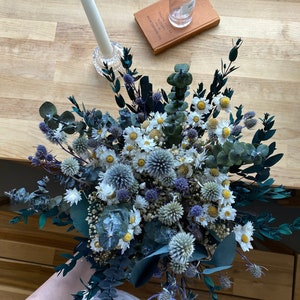 Scottish globe thistle & dried daisies bridal bouquet / greenery eucalyptus bouquet / boho bride spring flowers