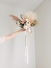 Pampas Grass and Greenery Bouquet, Silk Wedding Flower Bouquet with Dried Flowers 