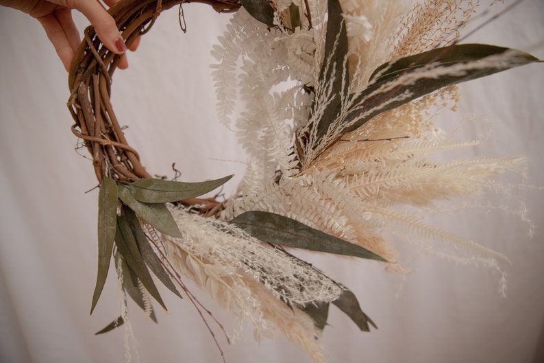 Christmas decor / white pampas grass and eucalyptus door wreath christmas decoration / christmas wreath / boho christmas image 9