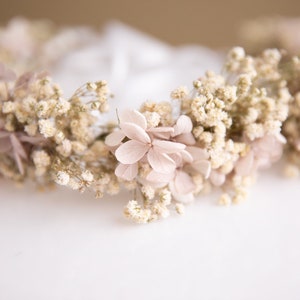 Preserved Pastel Pink/Nude Hydrangea & Preserved White Gypsophila  bridal boho crown / Wedding crown / Boho Wreath / Bridal Wreath