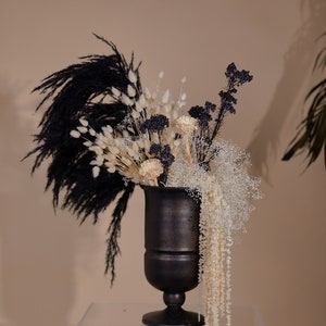 Black wedding statement centerpiece with trailing amaranth & black pampas grass image 5