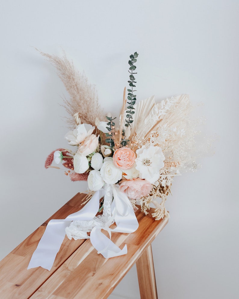 Pampas Grass Bouquet / Boho Bridal Dried Eucalyptus Bouquet / Etsy