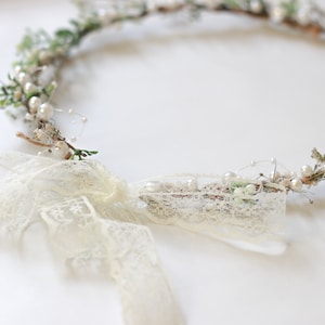 Minimalist Bridal Ivy Crown with Wild Forest Herbs & Pearls, Bridal Hair Comb, Boho Weddings, Rustic Weddings, Romantic hair Comb image 9