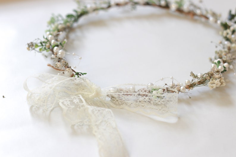 Minimalist Bridal Ivy Crown with Wild Forest Herbs & Pearls, Bridal Hair Comb, Boho Weddings, Rustic Weddings, Romantic hair Comb image 9