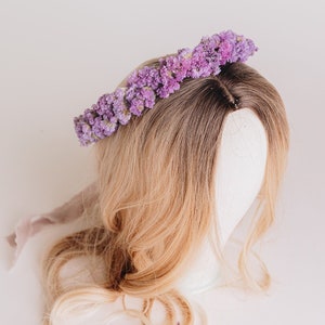 Purple statice dried flower bridal headband - lilac/purple boho wedding crown