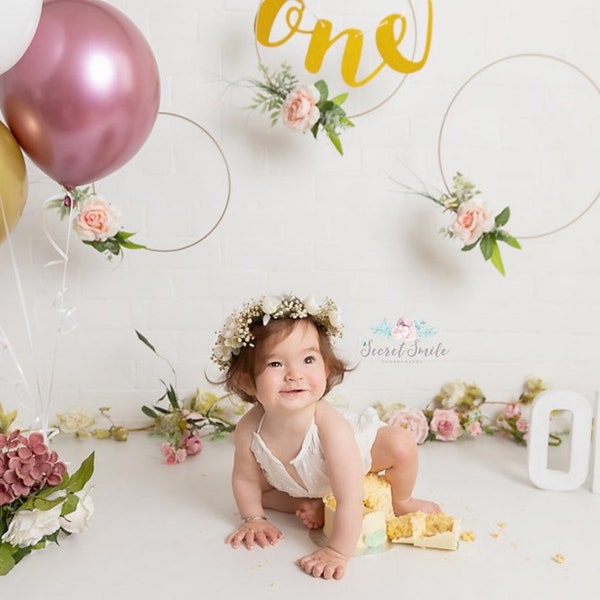 Baby's breath and Cherry blossoms Flower Crown set With Groom's Boutonniere, Adult size crown, Child size crown, Spring crown