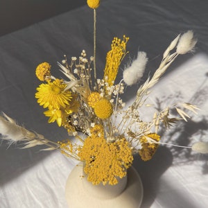 White bunny tail floral vase arrangment / yellow yarrow flower home decor / billy balls home decoration