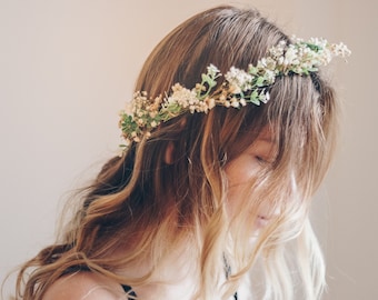Whimsical forest herbs flower crown - dried flowers, artificial leaves, bridal wreaths, bridal crowns