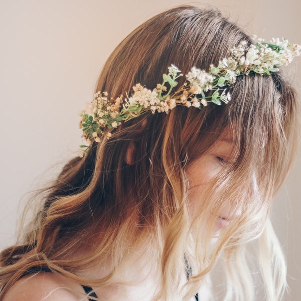 Whimsical forest herbs flower crown - dried flowers, artificial leaves, bridal wreaths, bridal crowns