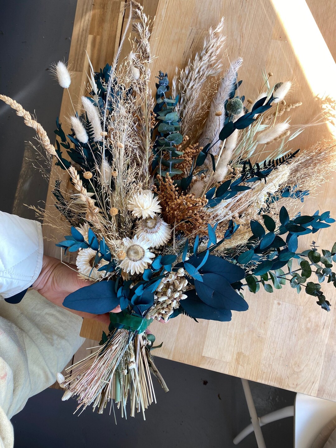 Dark Blue Eucalyptus & Pampas Grass Boho Bridal Bouquet / - Etsy