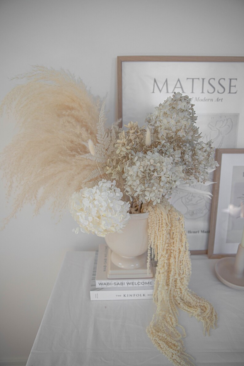 Preserved Hydrangea & Pampas Grass and Palm Spear Centerpiece Etsy