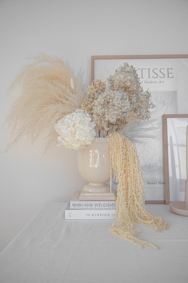 Preserved Hydrangea & Pampas Grass and Palm Spear Centerpiece Etsy
