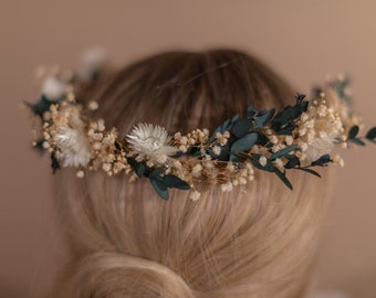 Straw flowers & dried eucalyptus baby's breath crown / gypsophila crown / real dried flowers crown / dried wedding crown