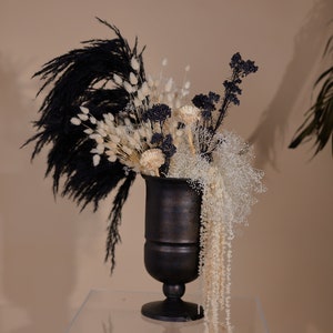 Black wedding statement centerpiece with trailing amaranth & black pampas grass image 4