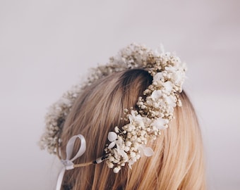 Gypsophile blanc préservé & hortensia mariée boho couronne / couronne de mariage