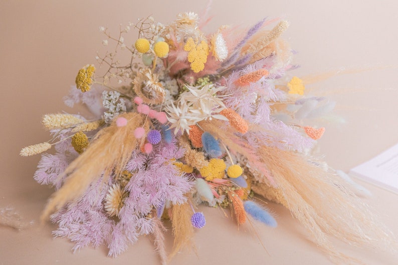 Pastel rainbow boho wedding bouquet / wildflower spring bridal image 1 - spring wedding themes for 2024