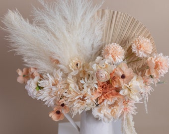 Large palm peach orange wedding bridal bouquet / silk flower bouquet / artificial wedding bouquet