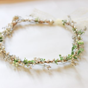 Minimalist Bridal Ivy Crown with Wild Forest Herbs & Pearls, Bridal Hair Comb, Boho Weddings, Rustic Weddings, Romantic hair Comb