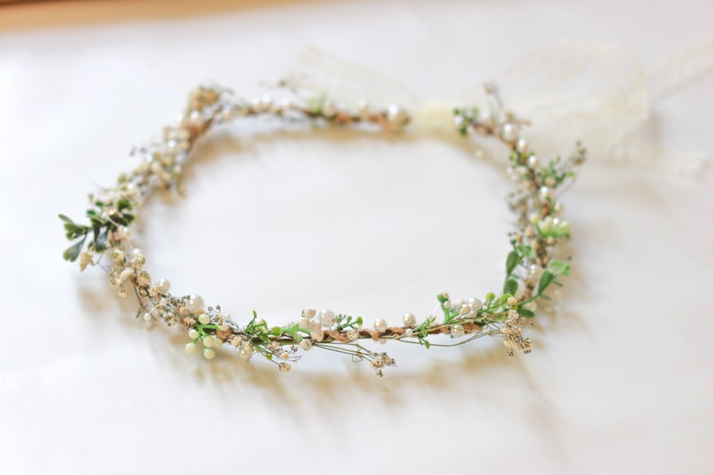 Minimalist Bridal Ivy Crown with Wild Forest Herbs & Pearls, Bridal Hair Comb, Boho Weddings, Rustic Weddings, Romantic hair Comb image 1