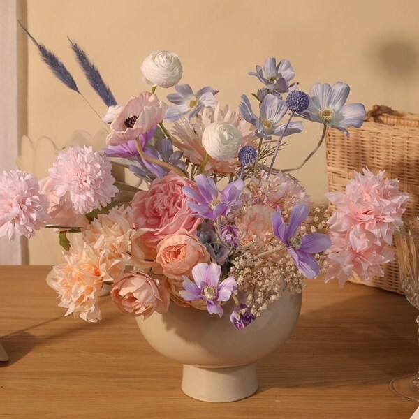 Pink Fake Flowers With Vase Etsy