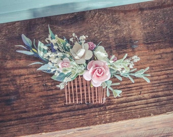 Vintage flower comb- wedding pastel bridal comb - bridal shower - wedding hen - bridesmaid gift - graduation