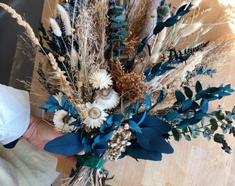 Dark blue eucalyptus & pampas grass boho bridal bouquet / pampas grass dried grasses bouquet / dried flower bouquet / boho bridal bouquet