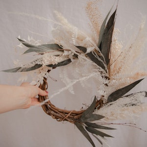 Christmas decor / white pampas grass and eucalyptus door wreath christmas decoration / christmas wreath / boho christmas image 7