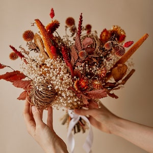Autumn terracota bridal bouquet / burnt orange preserved flowers & dried baby's breath flowers /