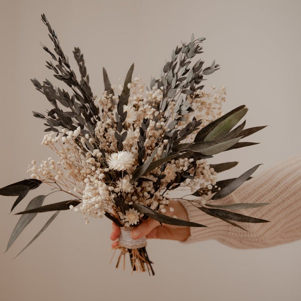 Dried eucalyptus bouquet / dried real baby's breath and straw flowers wedding bouquet
