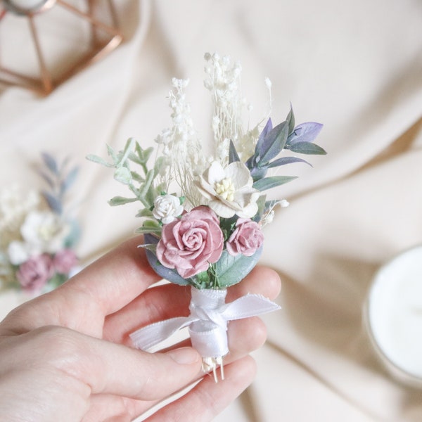 Eucalyptus boutonniere, rustic eucalyptus and blush rose button hole. made by hidden botanics