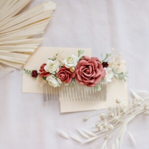Pettine da sposa rosa di carta di gelso bianco rosso, bordeaux, pettine da sposa boho