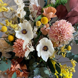 Dried eucalyptus & real touch dahlia wildflower boho bouquet / artificial white anemone spring bouquet image 5