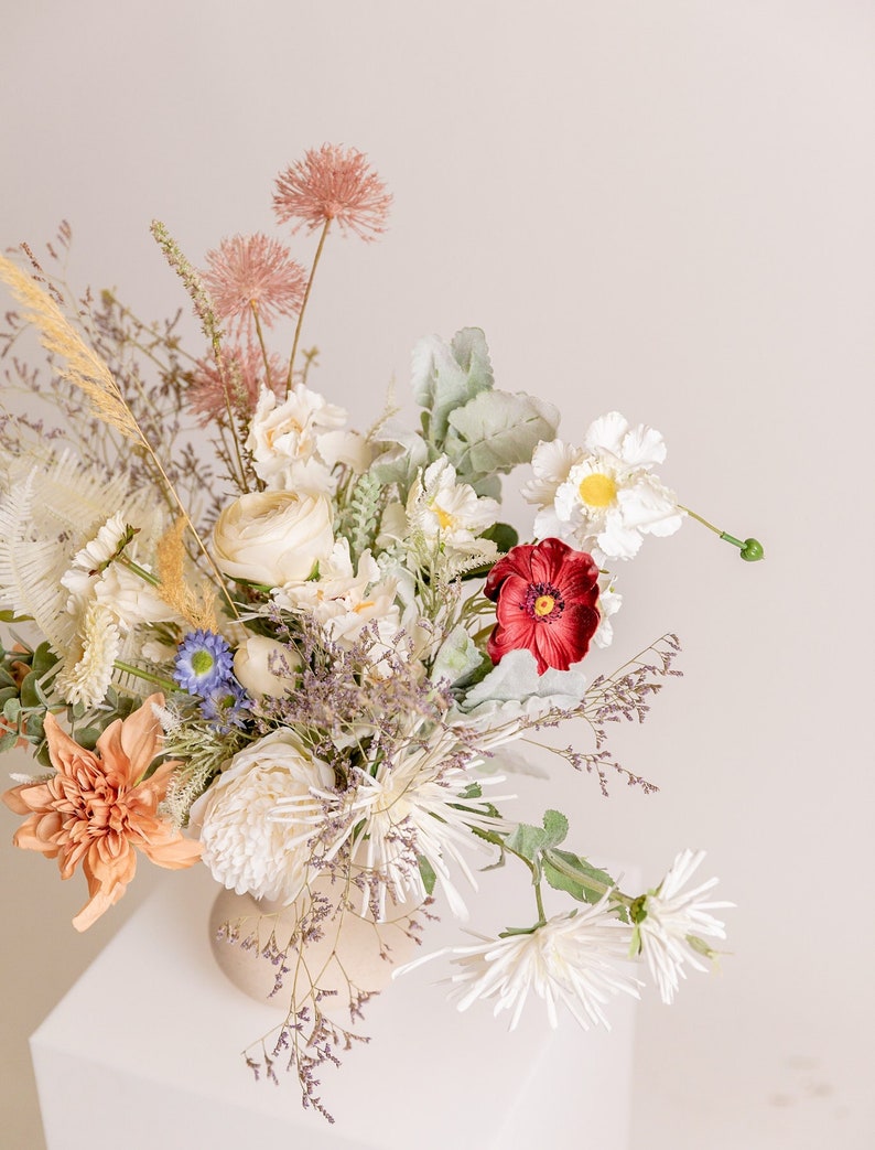 Artificial wildflower spring bridal bouquet & golden meadow grass wedding bouquet boho bride image 5