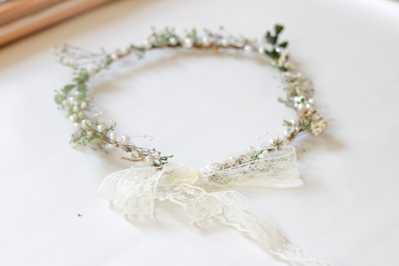 Minimalist Bridal Ivy Crown with Wild Forest Herbs & Pearls, Bridal Hair Comb, Boho Weddings, Rustic Weddings, Romantic hair Comb image 7