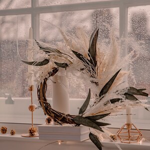 Christmas decor / white pampas grass and eucalyptus door wreath christmas decoration / christmas wreath / boho christmas image 4