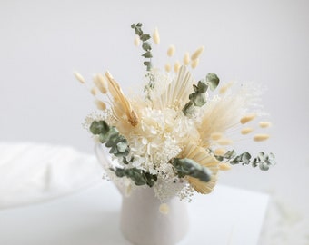 White hydrangea & dried eucalyptus palm spear boho bridal wedding bouquet