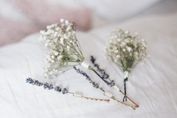 Baby s Breath Bridal Hair Pin Set Lavender Hair Pins Dried