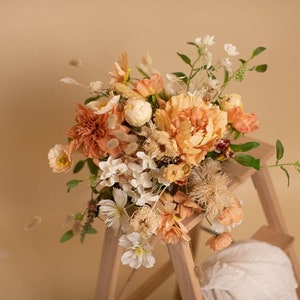 Peach spring sunset silk flowers artificial picked boho bouquet / bridal bouquet spring wedding / fake flower bouquet